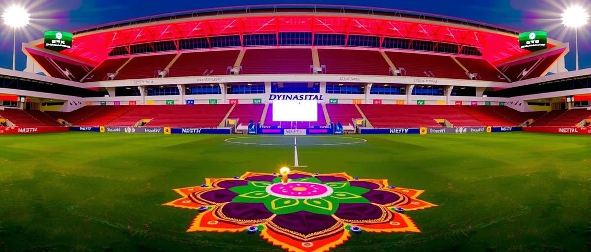 Goa Football Dynamo Diwali special event showing stadium decorated with lights and rangoli